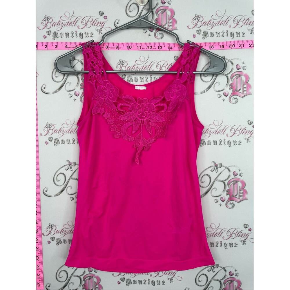 Tank top flowers stretchy Women's Floral Lace Tank Top - Fuchsia
